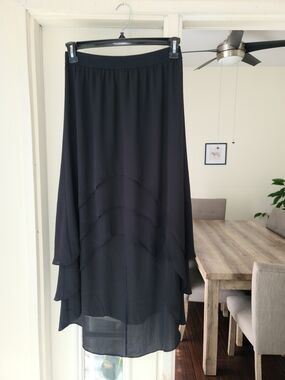 BCBGMaxAzria Black High-Low Layered Chiffon Skirt